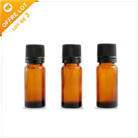 Lot de 3 flacons en verre brun 10ML avec goutteur Lot de 3 flacons en verre brun 10ML avec goutteur