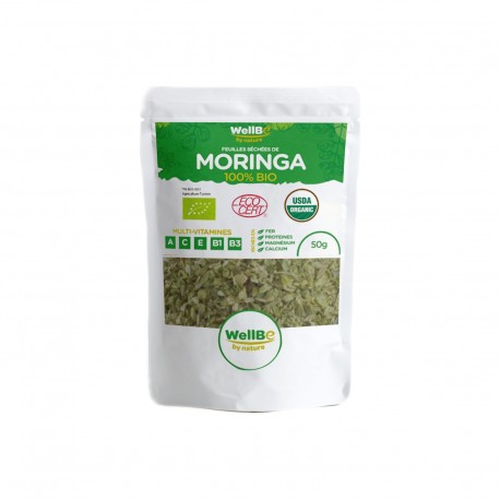 Feuilles Séchées Moringa, 50g - WellBe Feuilles Séchées Moringa, 50g - WellBe