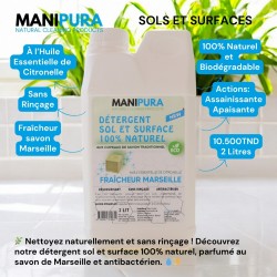 Néttoyant Sols & Surfaces Au Savon de Marseille, 2L - Manipura